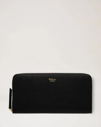 8 Card Zip Around Wallet Black Small Classic Grain