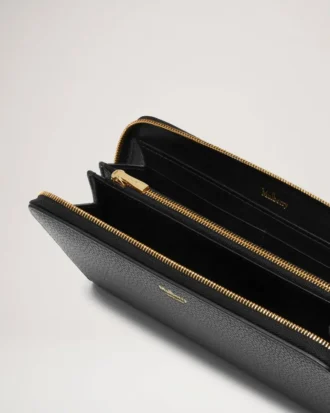 8 Card Zip Around Wallet Black Small Classic Grain