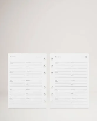 Agenda Contacts Pages Insert White Paper Men