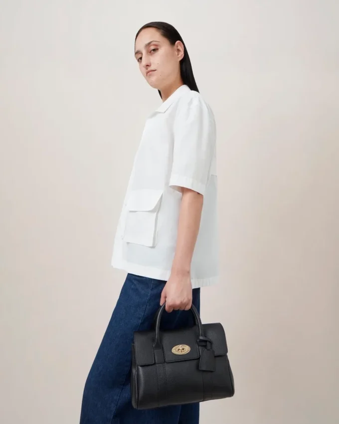 Bayswater Satchel in Black Small Classic Grain Mulberry Bayswater Satchel in Black Small Classic Grain Mulberry