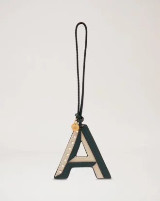 Bi-Colour Leather Keyring- a Mulberry Green & Chalk Silky Calf