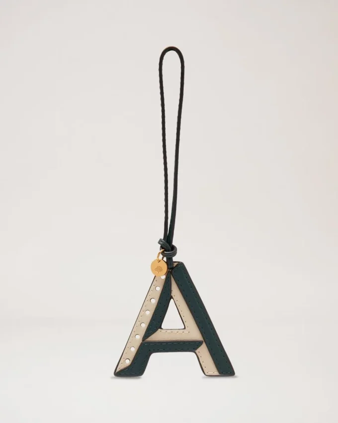 Bi-Colour Leather Keyring- a Mulberry Green & Chalk Silky Calf Bi-Colour Leather Keyring- a Mulberry Green & Chalk Silky Calf