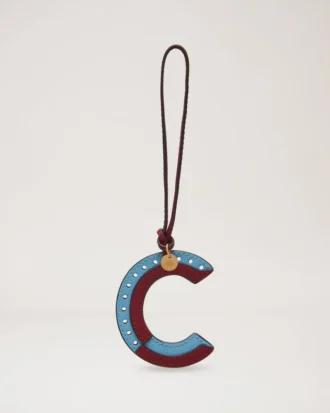 Bi-Colour Leather Keyring – C Pale Slate Silky Calf