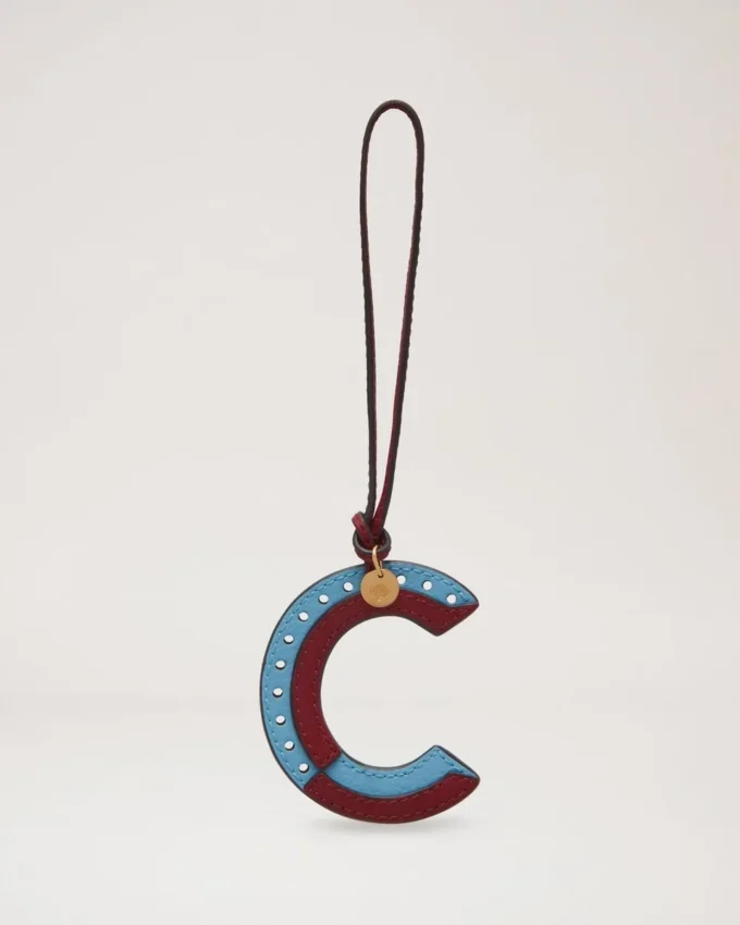 Bi-Colour Leather Keyring – C Pale Slate Silky Calf
