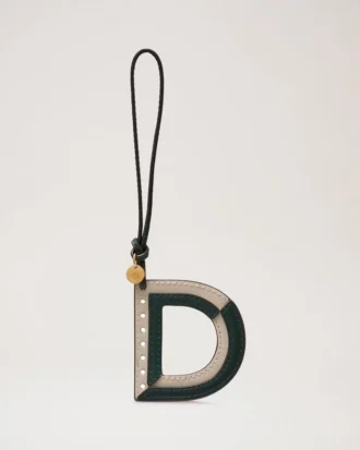 Bi-Colour Leather Keyring- D Mulberry Green & Chalk Silky Calf