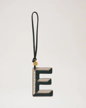 Bi-Colour Leather Keyring- E Mulberry Green & Chalk Silky Calf