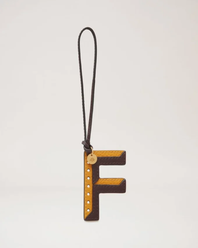 Bi-Colour Leather Keyring – F Deep Amber Silky Calf