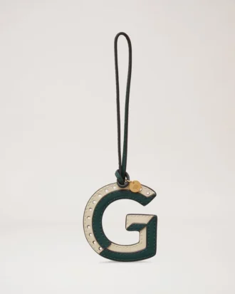 Bi-Colour Leather Keyring – G Mulberry Green & Chalk Silky Calf