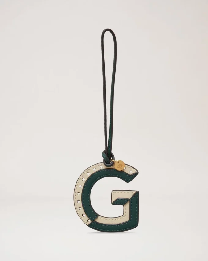 Bi-Colour Leather Keyring – G Mulberry Green & Chalk Silky Calf Bi-Colour Leather Keyring – G Mulberry Green & Chalk Silky Calf