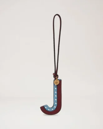 Bi-Colour Leather Keyring – J Pale Slate Silky Calf