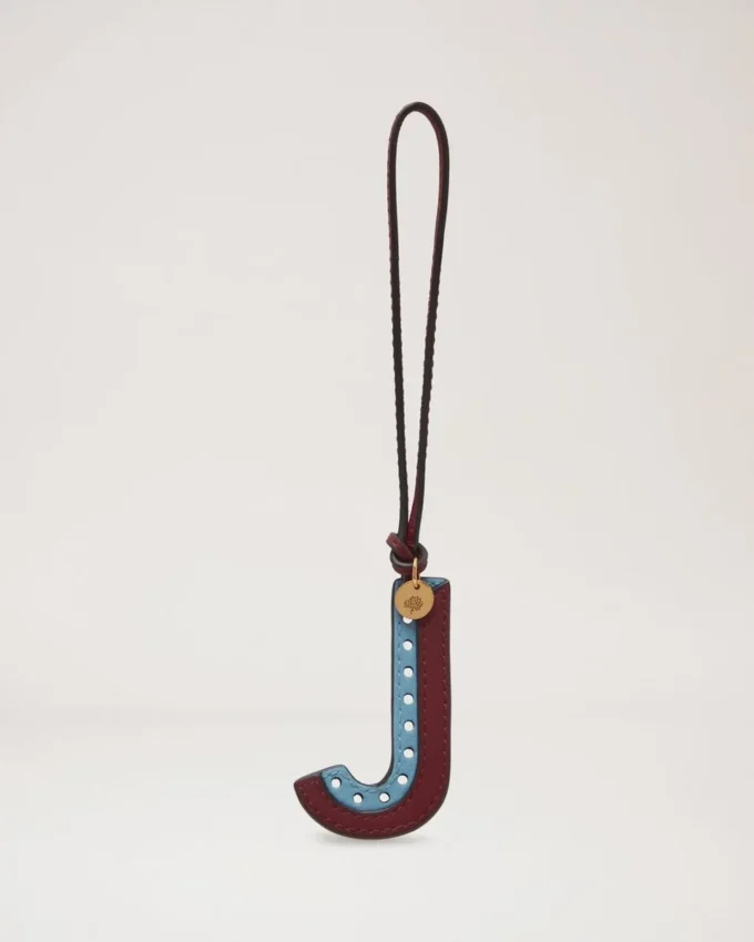 Bi-Colour Leather Keyring – J Pale Slate Silky Calf