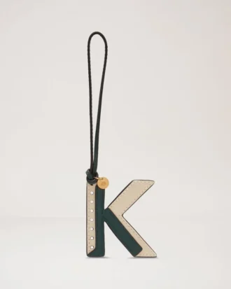 Bi-Colour Leather Keyring – K Mulberry Green & Chalk Silky Calf