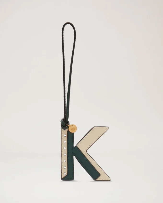 Bi-Colour Leather Keyring – K Mulberry Green & Chalk Silky Calf Bi-Colour Leather Keyring – K Mulberry Green & Chalk Silky Calf