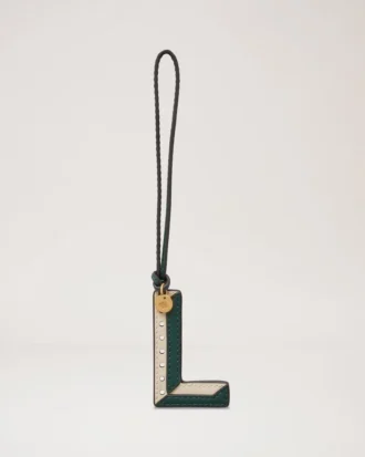 Bi-Colour Leather Keyring – L Mulberry Green & Chalk Silky Calf