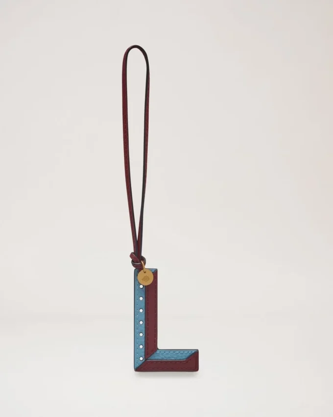 Bi-Colour Leather Keyring – L Pale Slate Silky Calf