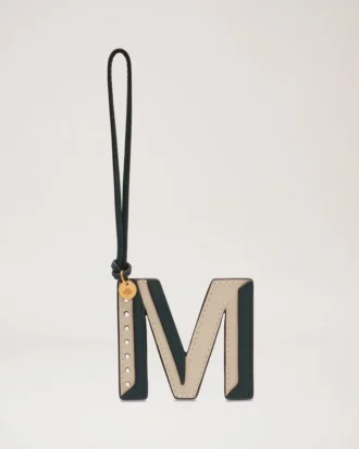Bi-Colour Leather Keyring- M Mulberry Green & Chalk Silky Calf