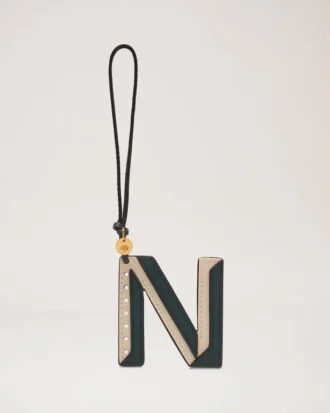 Bi-Colour Leather Keyring- N Mulberry Green & Chalk Silky Calf
