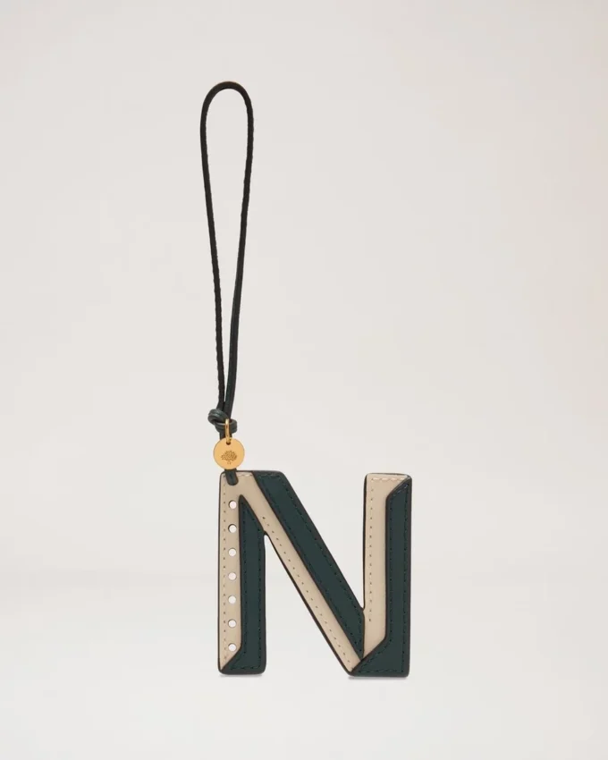 Bi-Colour Leather Keyring- N Mulberry Green & Chalk Silky Calf Bi-Colour Leather Keyring- N Mulberry Green & Chalk Silky Calf