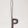 Bi-Colour Leather Keyring – P Pale Slate Silky Calf