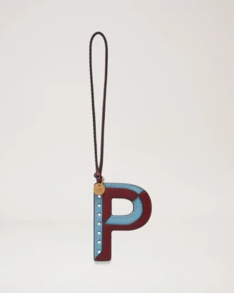 Bi-Colour Leather Keyring – P Pale Slate Silky Calf