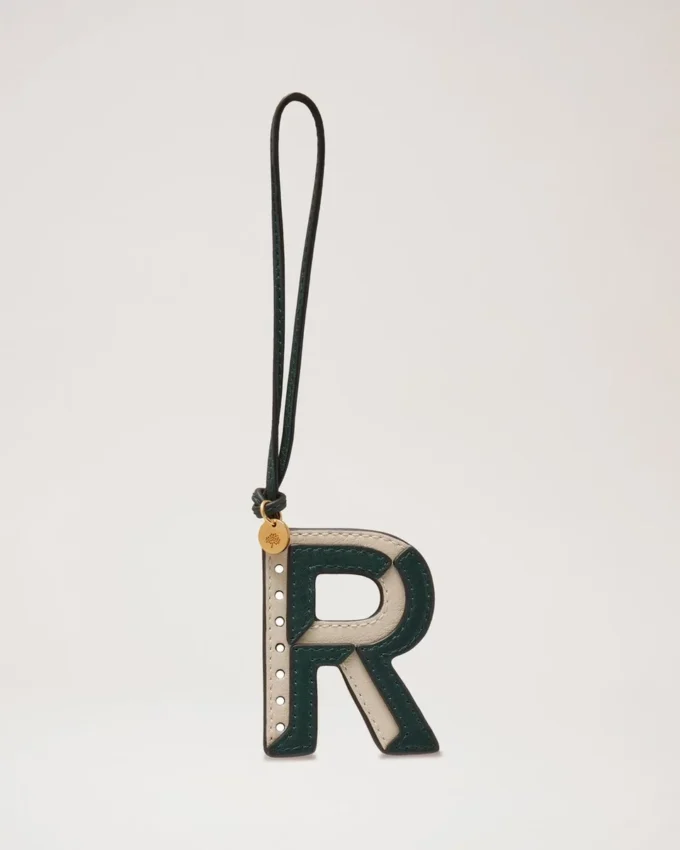 Bi-Colour Leather Keyring- R Mulberry Green & Chalk Silky Calf Bi-Colour Leather Keyring- R Mulberry Green & Chalk Silky Calf