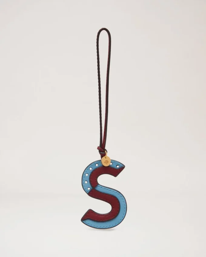 Bi-Colour Leather Keyring – S Pale Slate Silky Calf