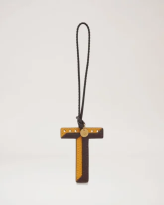Bi-Colour Leather Keyring – T Deep Amber Silky Calf