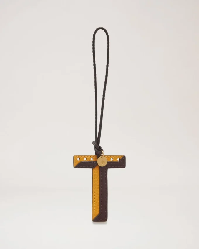 Bi-Colour Leather Keyring – T Deep Amber Silky Calf Bi-Colour Leather Keyring – T Deep Amber Silky Calf