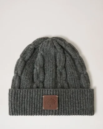Cable Knit Beanie Charcoal Lambswool Women