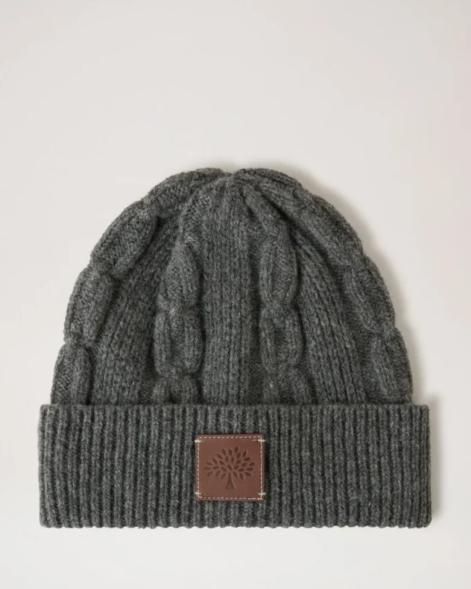 Cable Knit Beanie Charcoal Lambswool Women Cable Knit Beanie Charcoal Lambswool Women
