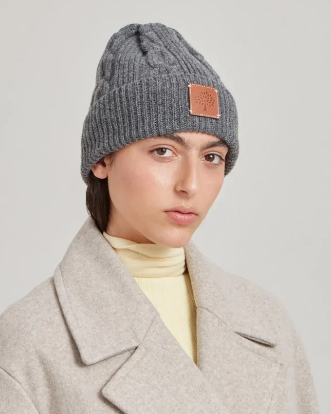 Cable Knit Beanie Charcoal Lambswool Women Cable Knit Beanie Charcoal Lambswool Women