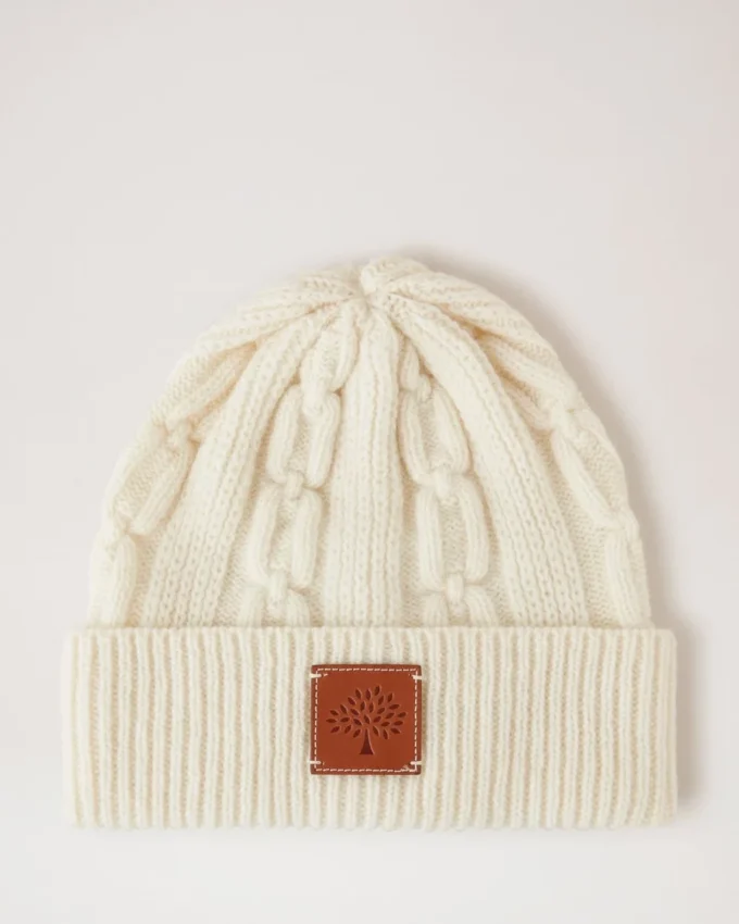 Cable Knit Beanie Ecru Lambswool Women Cable Knit Beanie Ecru Lambswool Women