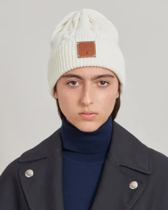 Cable Knit Beanie Ecru Lambswool Women