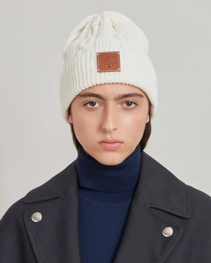 Cable Knit Beanie Ecru Lambswool Women Cable Knit Beanie Ecru Lambswool Women