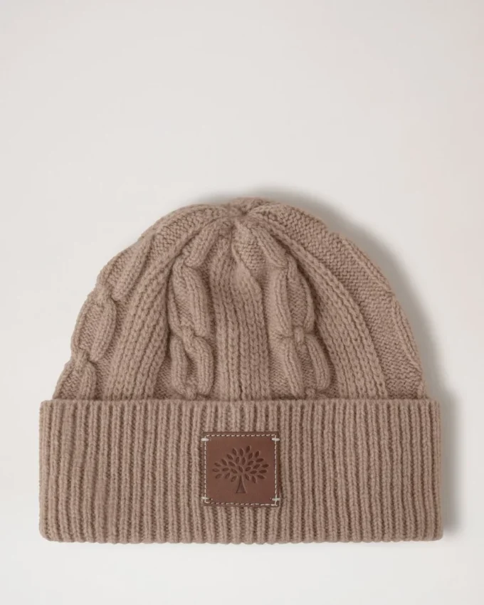 Cable Knit Beanie Maple Lambswool Women