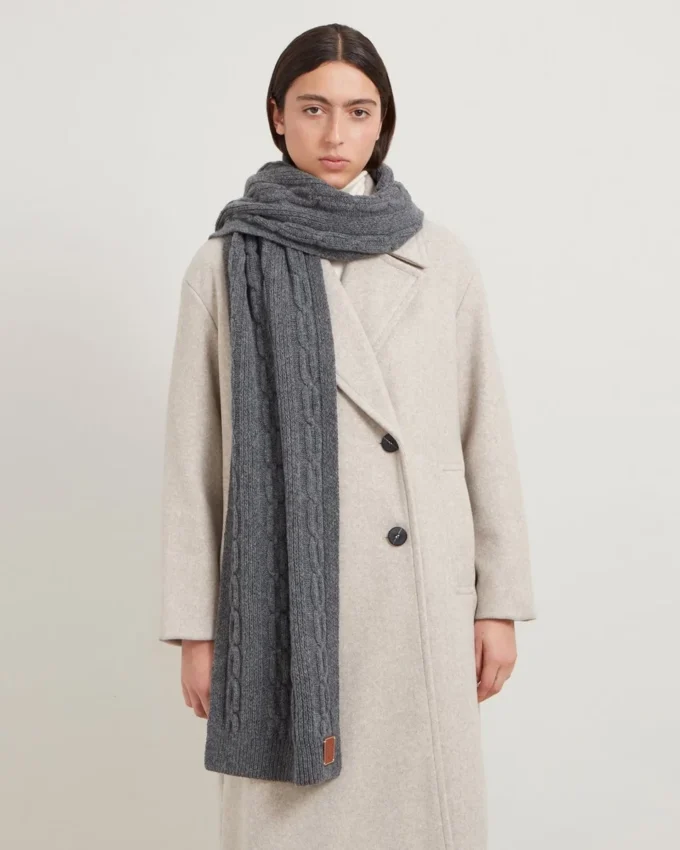 Cable Knit Scarf Charcoal Lambswool Women Cable Knit Scarf Charcoal Lambswool Women