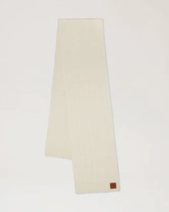 Cable Knit Scarf Ecru Lambswool Women