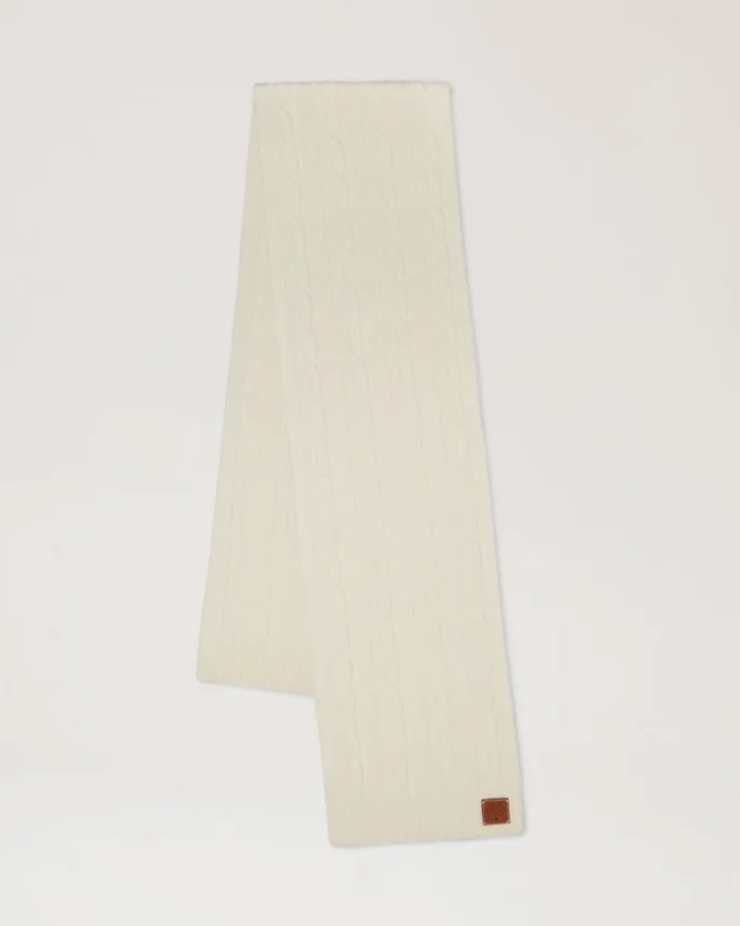 Cable Knit Scarf Ecru Lambswool Women Cable Knit Scarf Ecru Lambswool Women