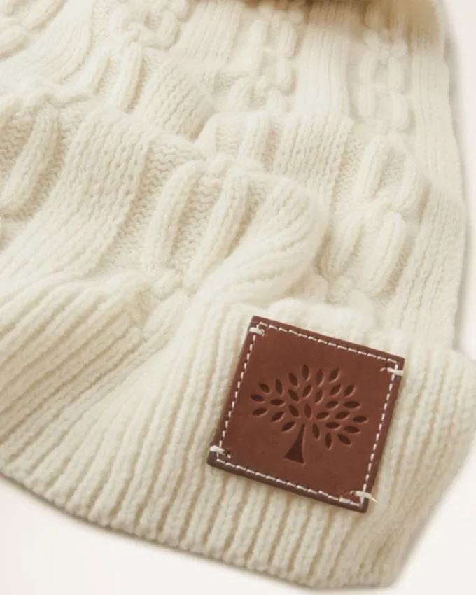 Cable Knit Scarf Ecru Lambswool Women Cable Knit Scarf Ecru Lambswool Women