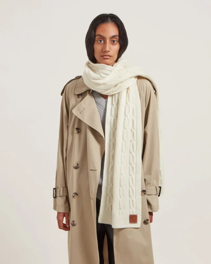 Cable Knit Scarf Ecru Lambswool Women Cable Knit Scarf Ecru Lambswool Women