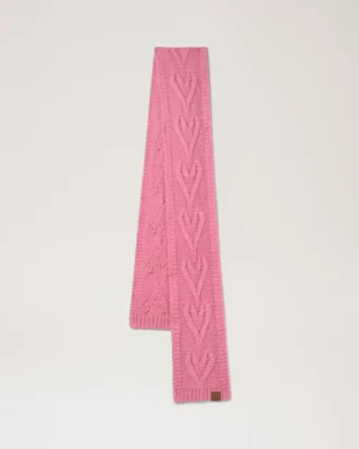 Cable Knitted Heart Scarf Rhubarb Lambswool Women