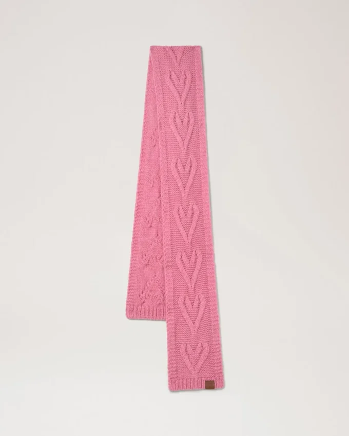 Cable Knitted Heart Scarf Rhubarb Lambswool Women Cable Knitted Heart Scarf Rhubarb Lambswool Women