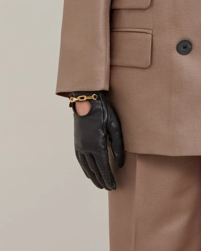 Chain Driving Gloves Black Nappa Women Chain Driving Gloves Black Nappa Women