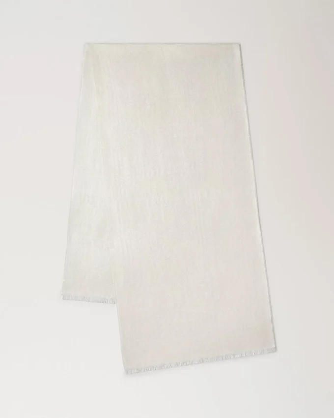 Check & Tree Rectangular Scarf Cream Wool Blend