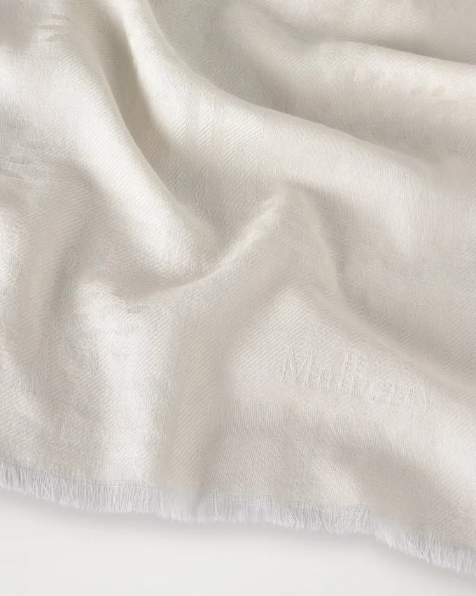 Check & Tree Rectangular Scarf Cream Wool Blend