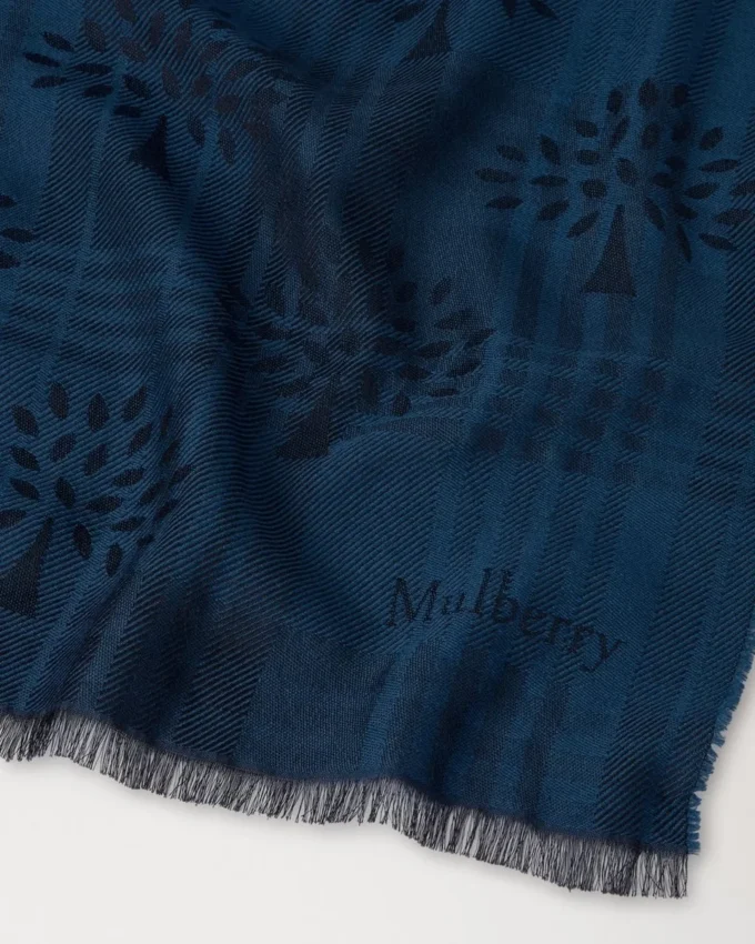 Check & Tree Rectangular Scarf Night Sky Wool Blend