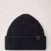 Chunky Ribbed Beanie Black Lambswool Men