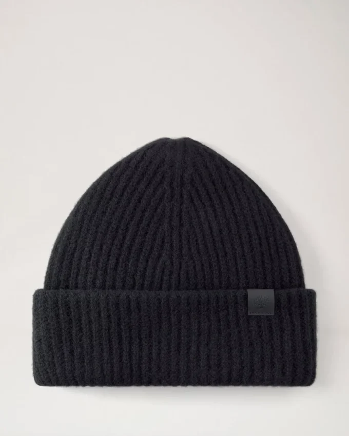 Chunky Ribbed Beanie Black Lambswool Men