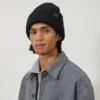 Chunky Ribbed Beanie Black Lambswool Men