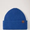 Chunky Ribbed Beanie Cobalt Blue Lambswool Men